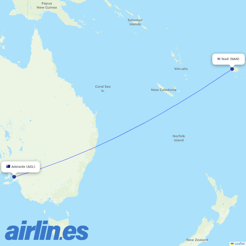 Fiji Airways from Adelaide International destination map