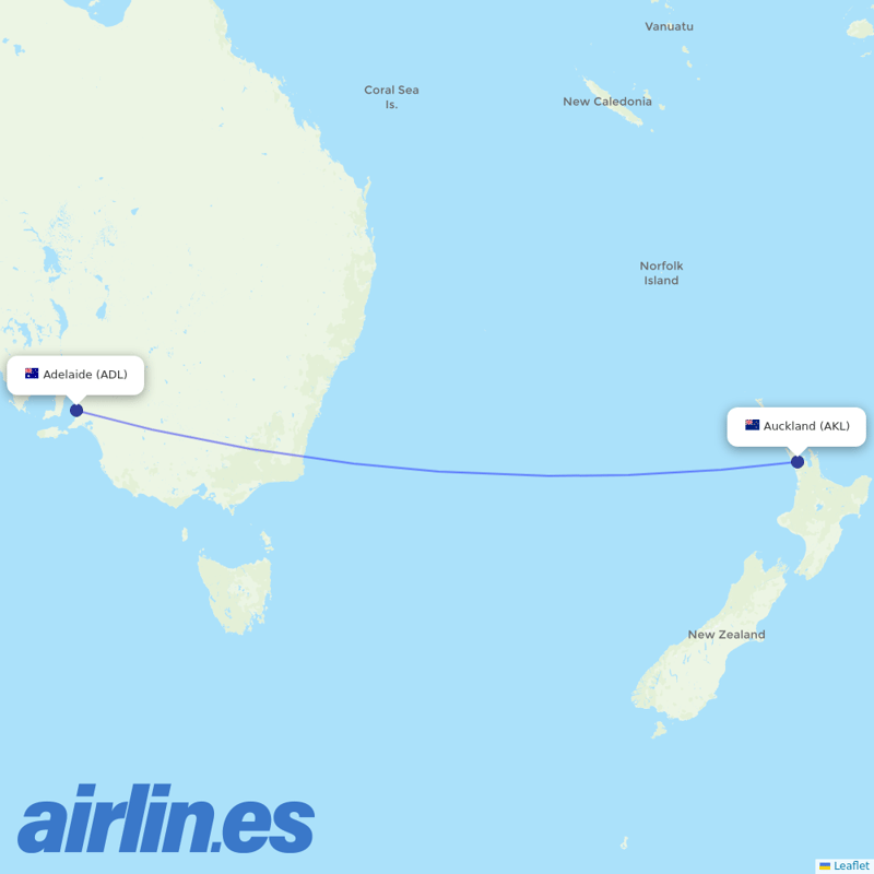 Air New Zealand from Adelaide International destination map