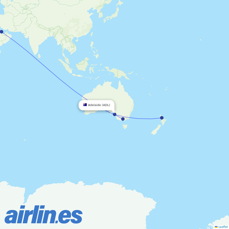 Qatar Airways from Adelaide International destination map