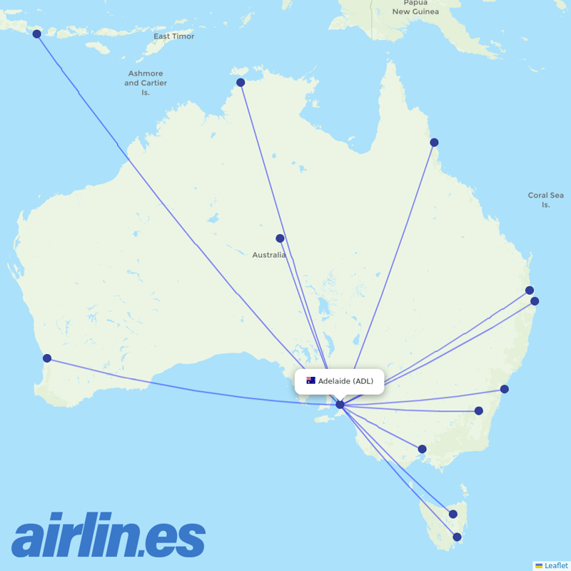 Virgin Australia from Adelaide International destination map