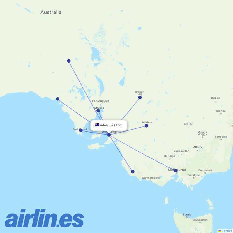 Rex Regional Express from Adelaide International destination map
