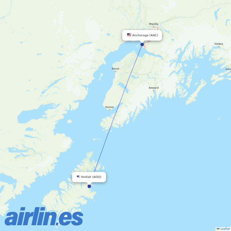 Alaska Airlines from Kodiak destination map