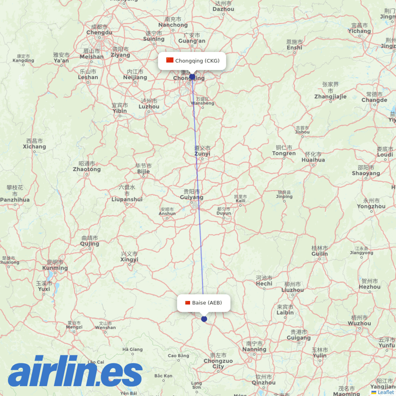 China Eastern Airlines from Tianyang destination map