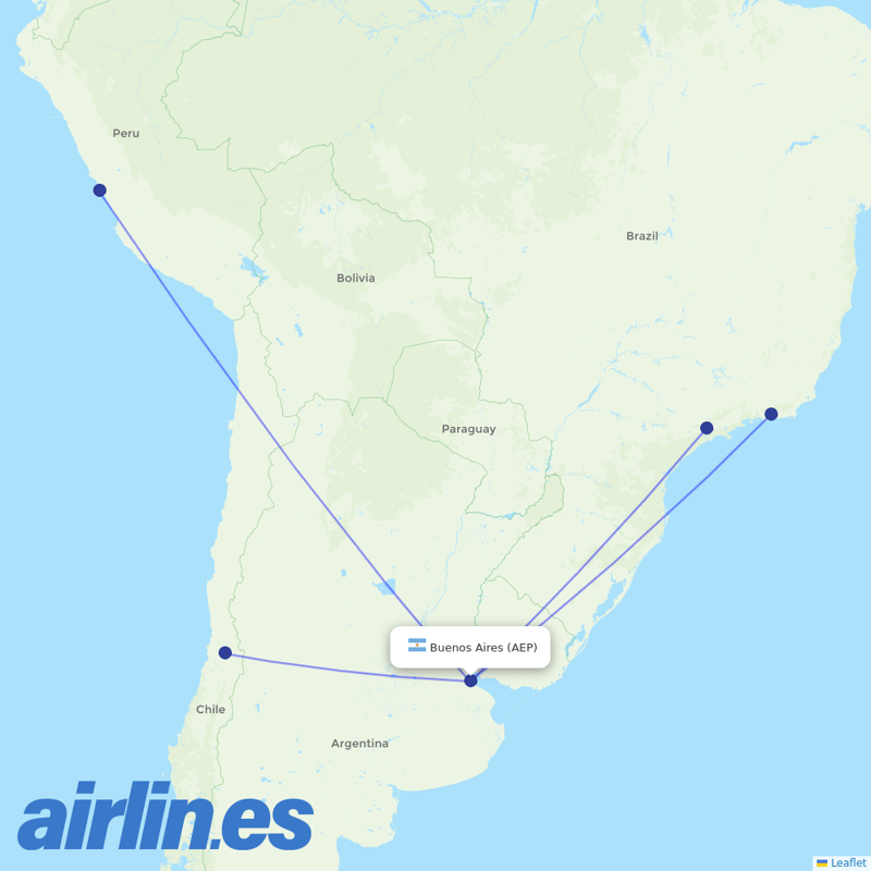 LATAM Airlines from Aeroparque Jorge Newbery destination map
