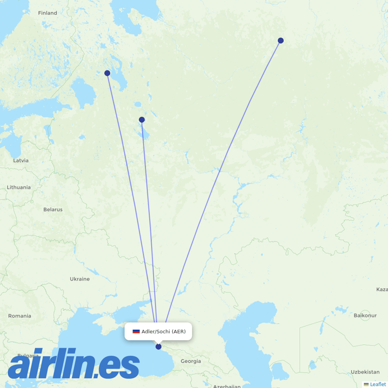 Severstal Aircompany from Sochi Airport destination map