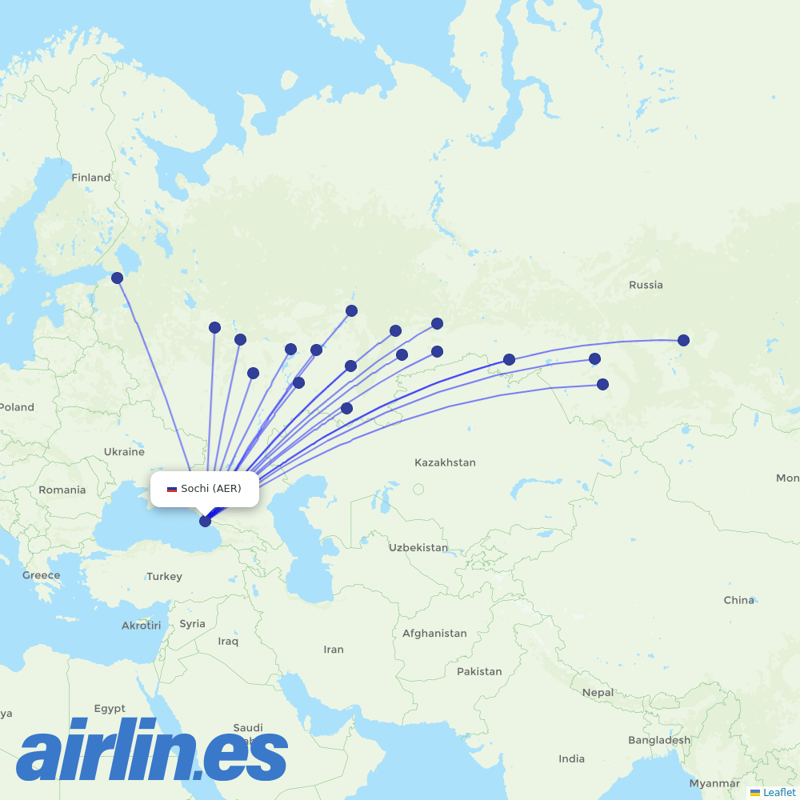 Pegas Fly from Sochi Airport destination map