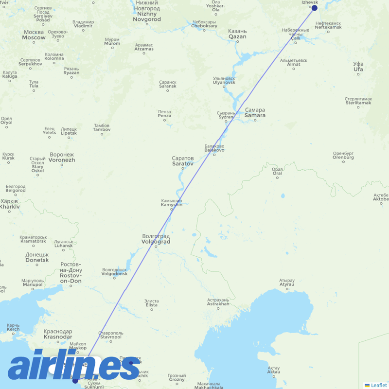 Izhavia (duplicate) from Sochi Airport destination map