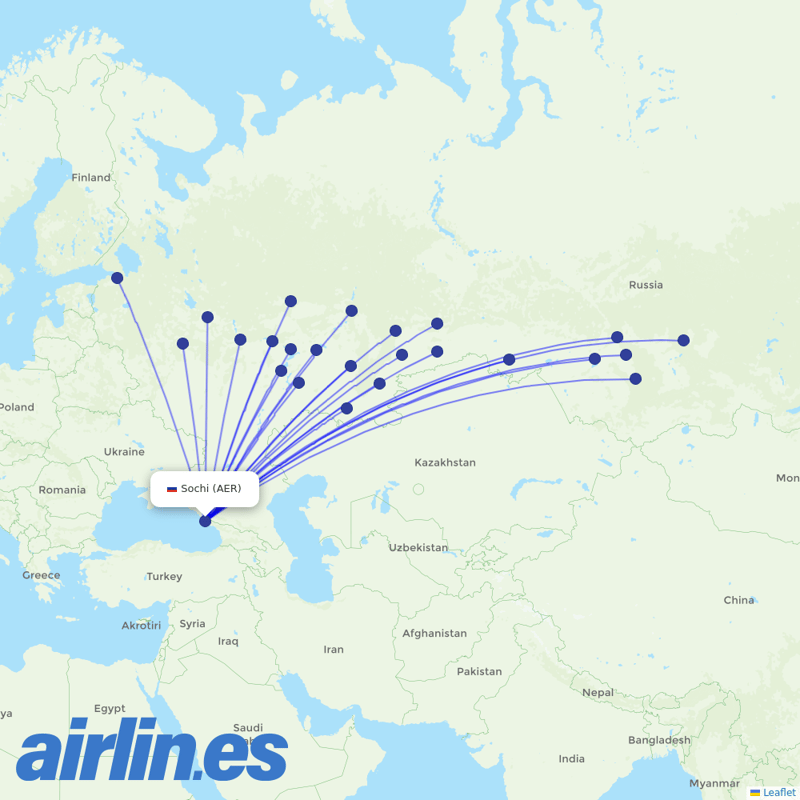Nordwind Airlines from Sochi Airport destination map