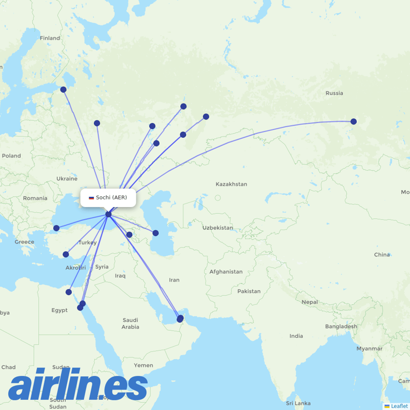 Aeroflot from Sochi Airport destination map