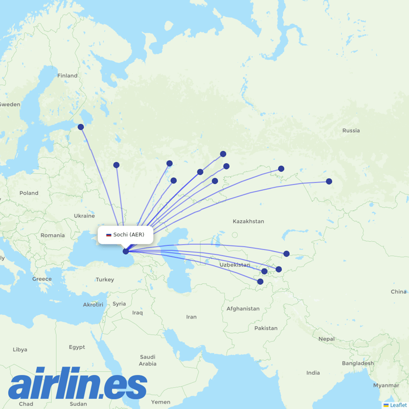Ural Airlines from Sochi Airport destination map