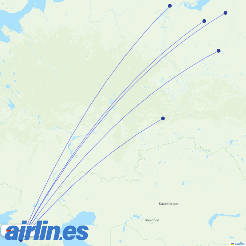 Yamal Airlines from Sochi Airport destination map