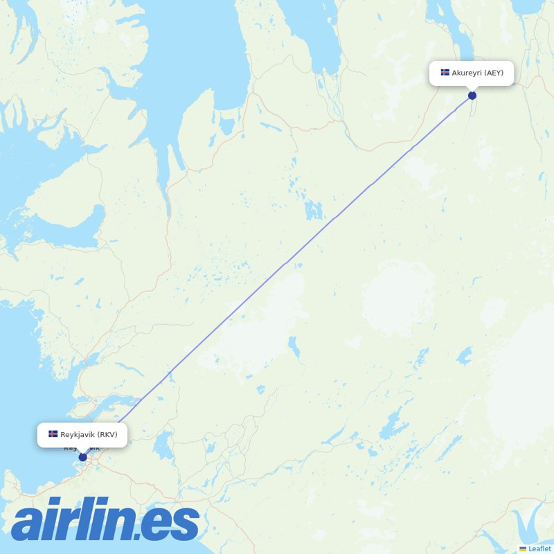 Icelandair from Akureyri destination map