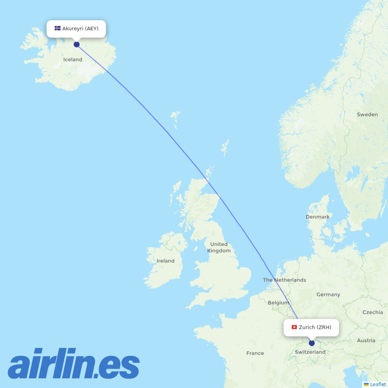 Edelweiss Air from Akureyri destination map