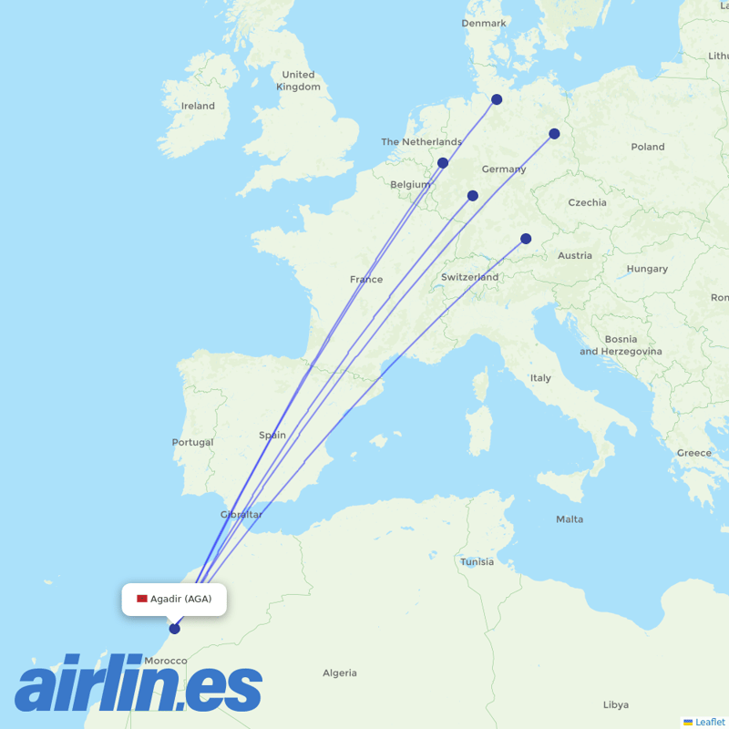 Condor from Inezgane Airport destination map