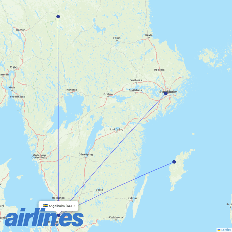 Braathens Regional Airlines from Angelholm destination map