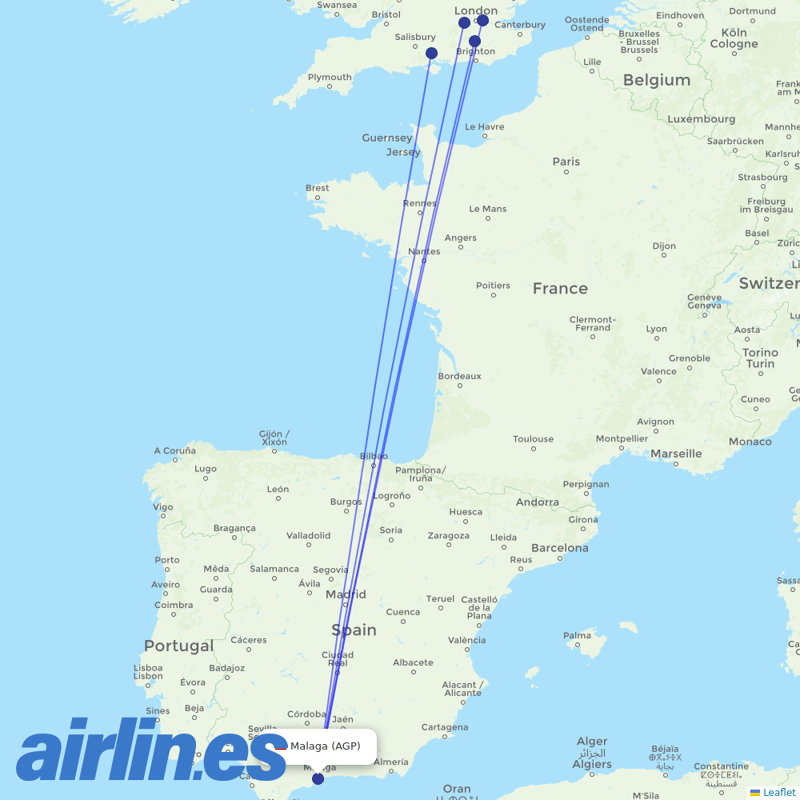 British Airways from Málaga Airport destination map
