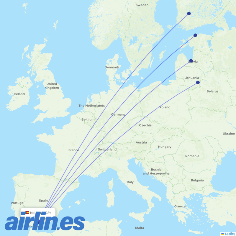 Air Baltic from Málaga Airport destination map