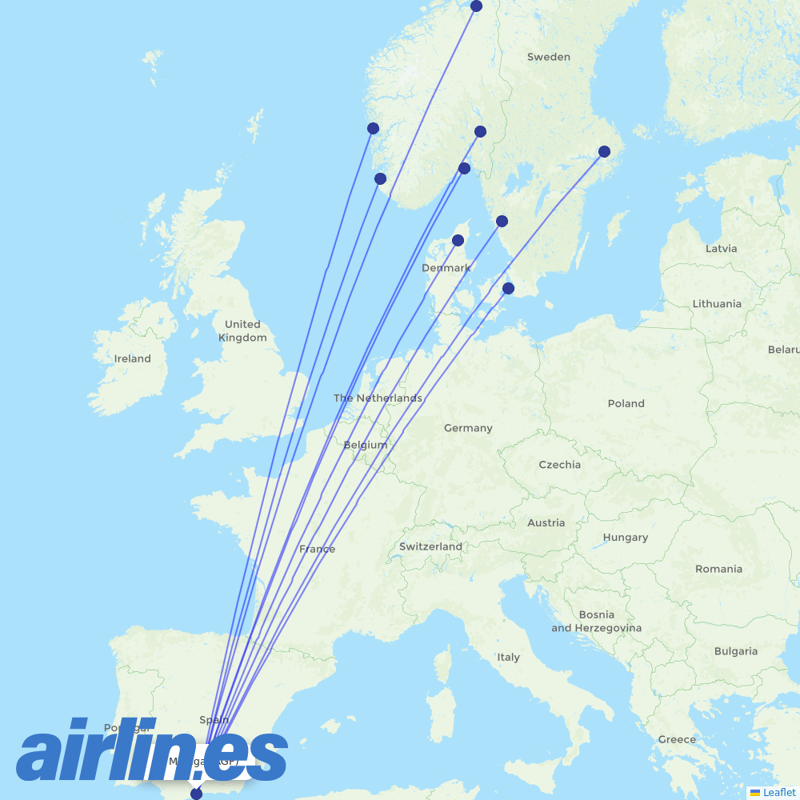 Norwegian Air from Málaga Airport destination map