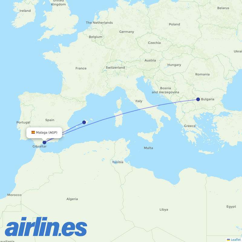 Bulgaria Air from Málaga Airport destination map