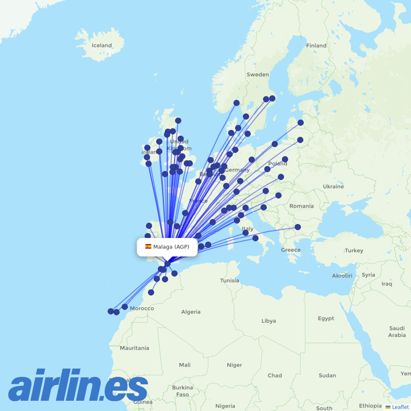 Ryanair from Málaga Airport destination map