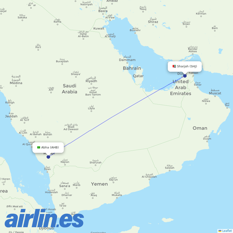 Air Arabia from Abha destination map