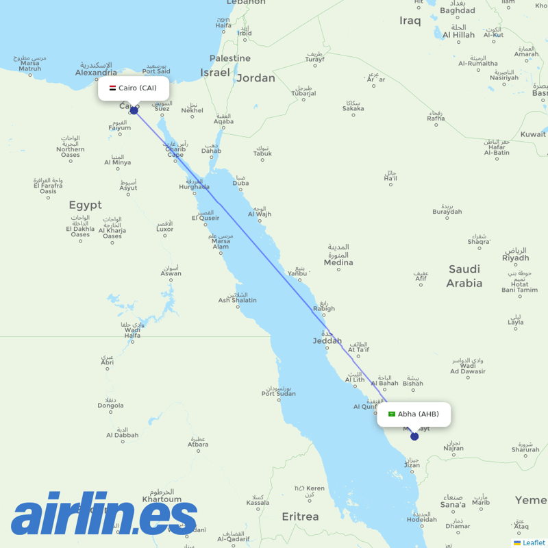 Air Cairo from Abha destination map