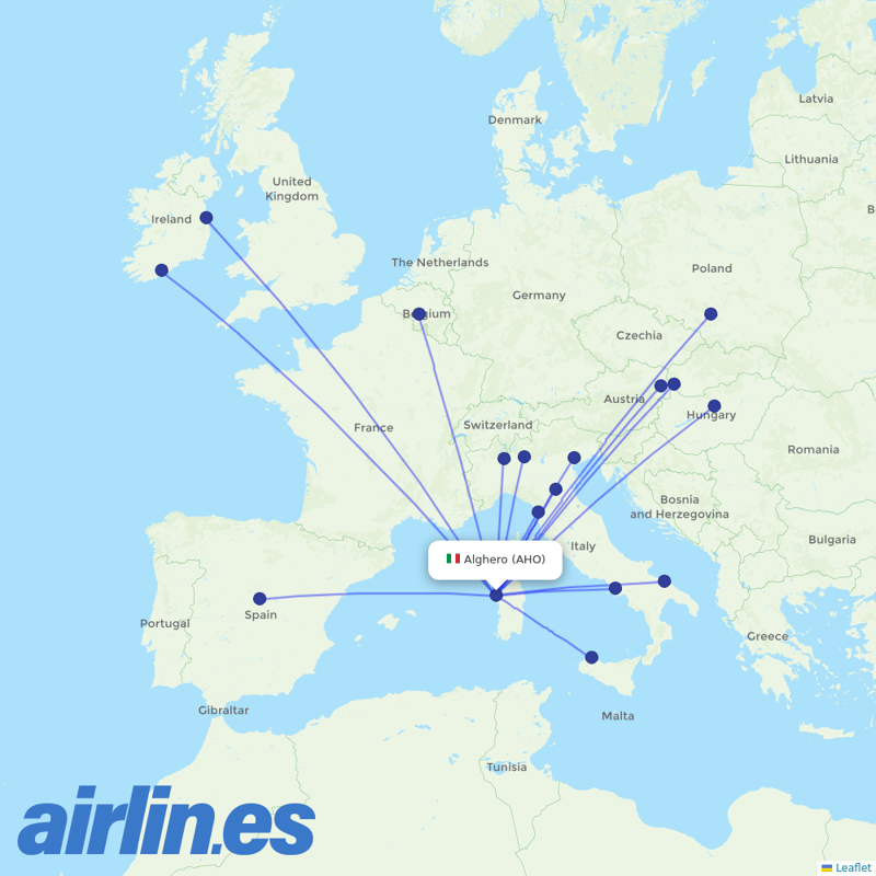 Ryanair from Alghero destination map