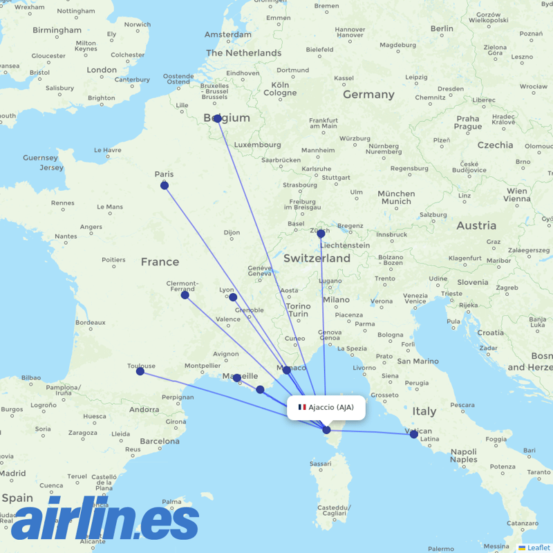 Air Corsica from Campo Dell Oro destination map