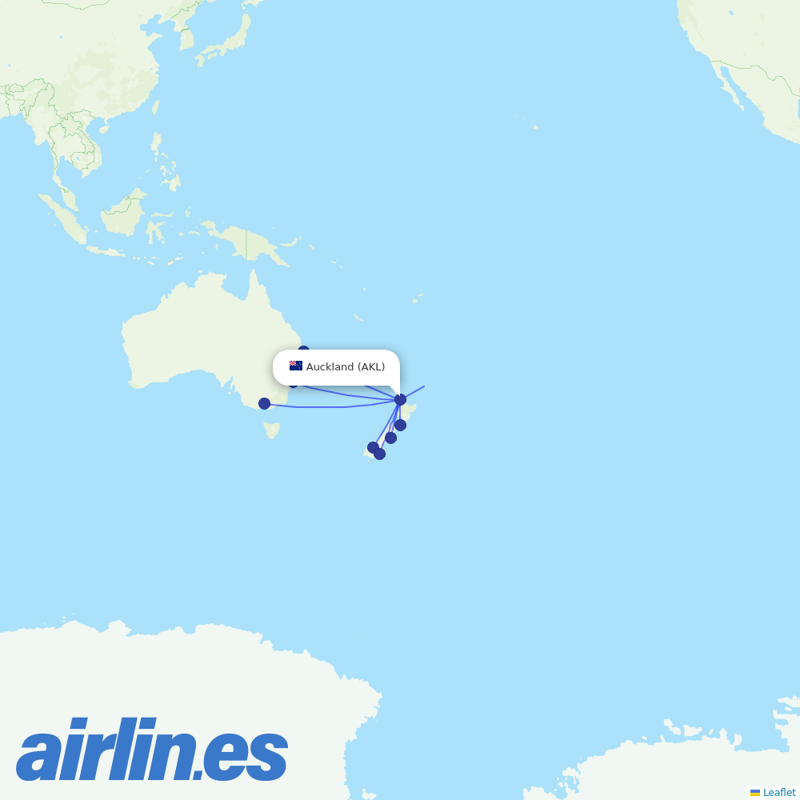 Jetstar from Auckland International Airport destination map