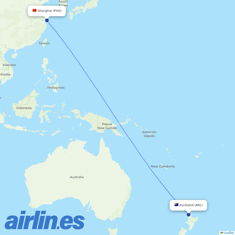 China Eastern Airlines from Auckland International Airport destination map
