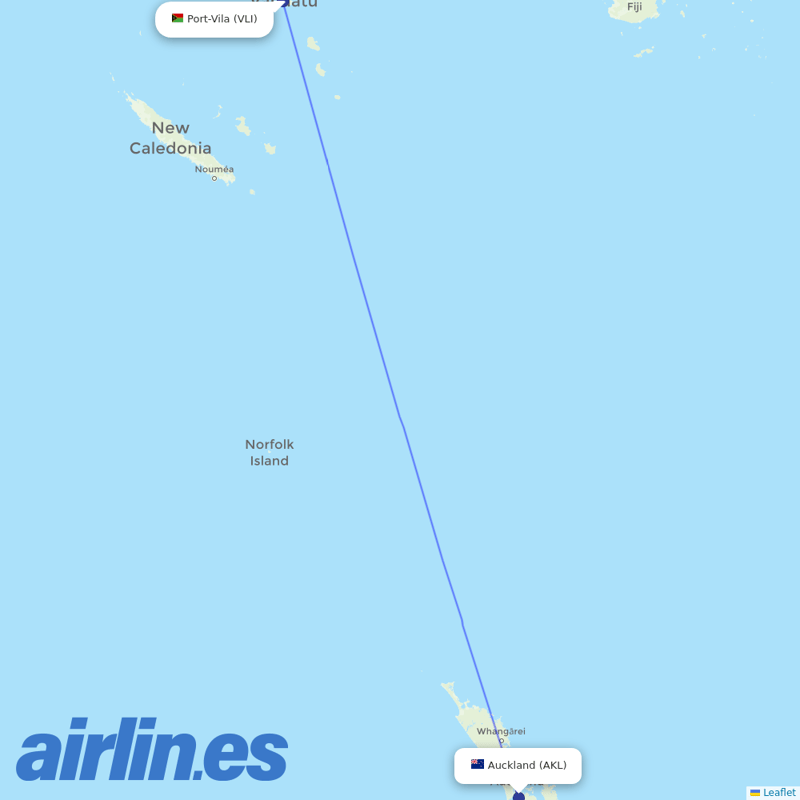 Air Vanuatu from Auckland International Airport destination map