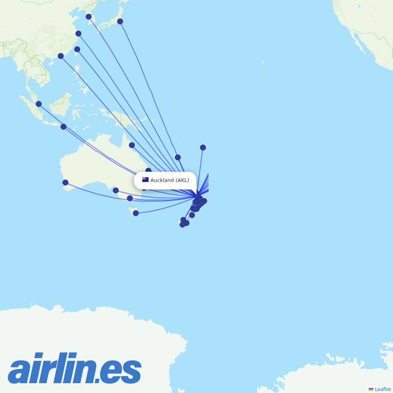 Air New Zealand from Auckland International Airport destination map