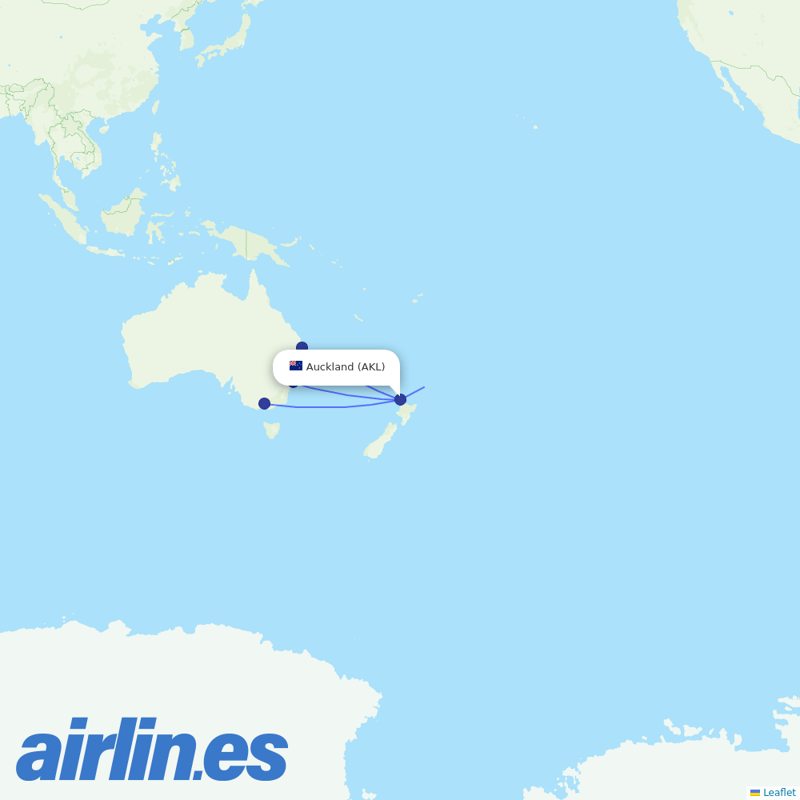 Qantas from Auckland International Airport destination map