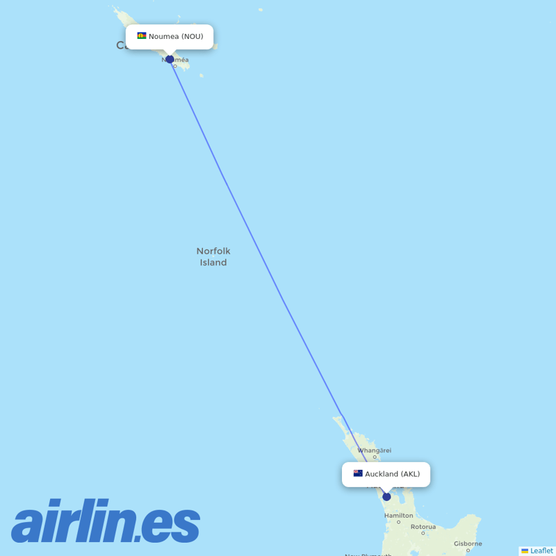 Aircalin from Auckland International Airport destination map