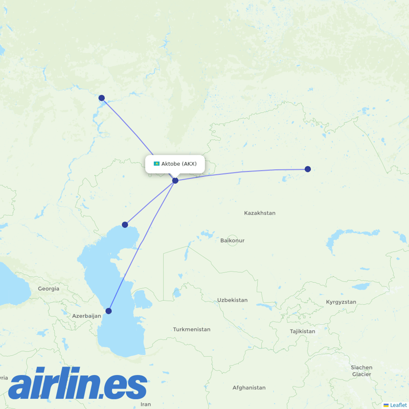 Qazaq Air from Aktyubinsk destination map