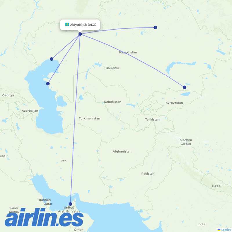 Air Astana from Aktyubinsk destination map