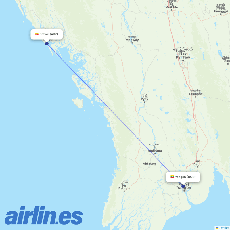 Myanmar Airways International from Sittwe destination map