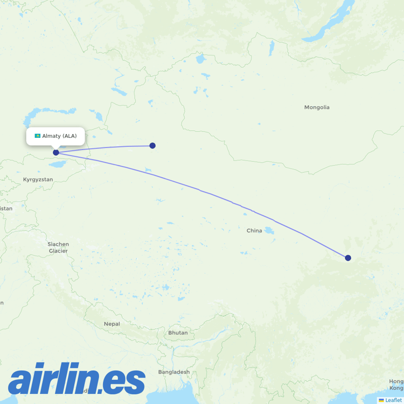 China Southern Airlines from Almaty International Airport destination map