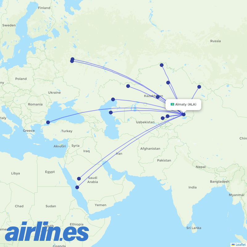 SCAT Airlines from Almaty International Airport destination map