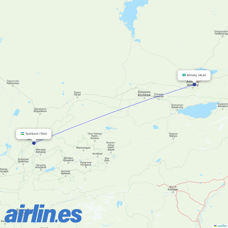 Uzbekistan Airways from Almaty International Airport destination map
