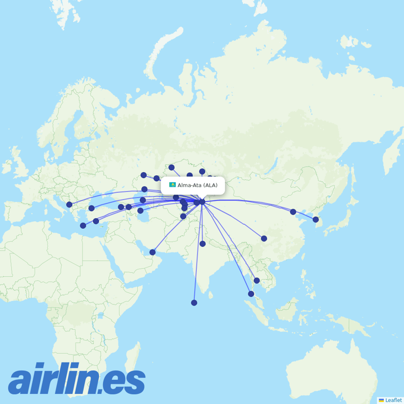 Air Astana from Almaty International Airport destination map