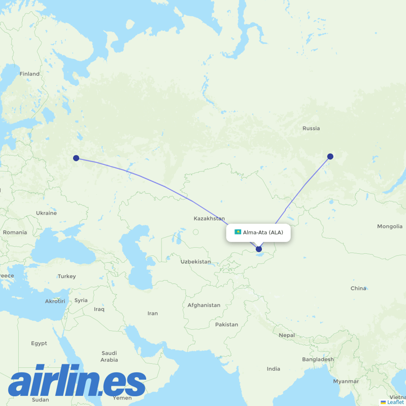 Aeroflot from Almaty International Airport destination map