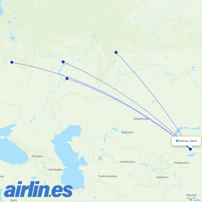Red Wings from Almaty International Airport destination map