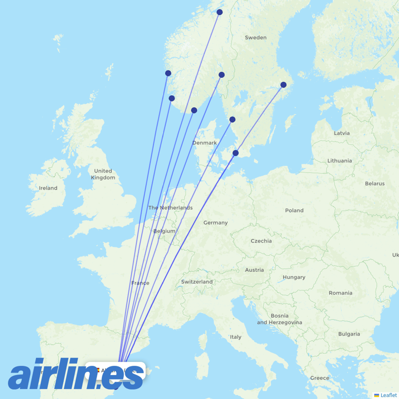 Scandinavian Airlines from Alicante–Elche Miguel Hernández Airport destination map