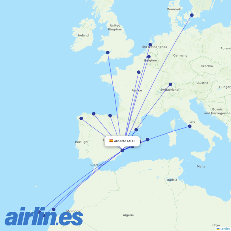 Vueling from Alicante–Elche Miguel Hernández Airport destination map