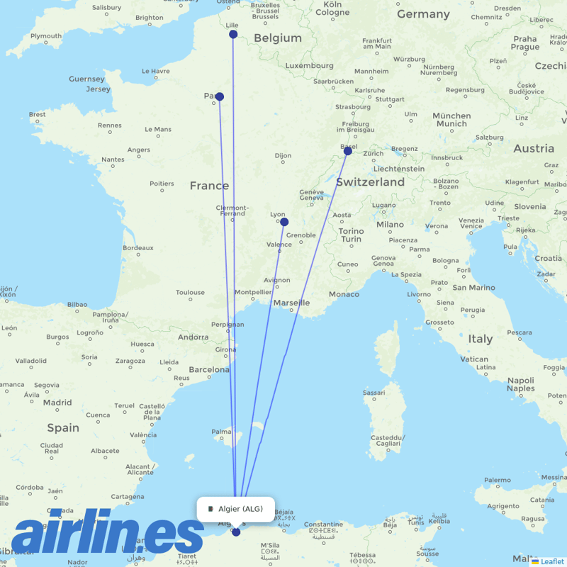 ASL Airlines France from Houari Boumediene Airport destination map