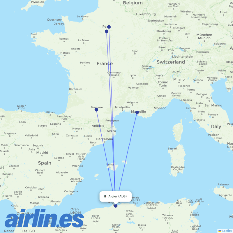Air France from Houari Boumediene Airport destination map