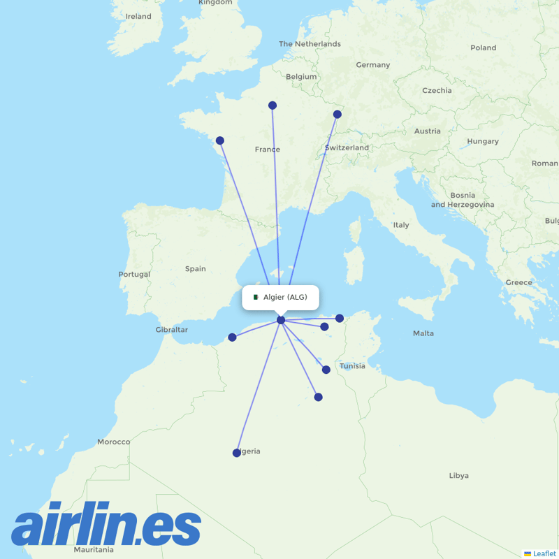 Tassili Airlines from Houari Boumediene Airport destination map
