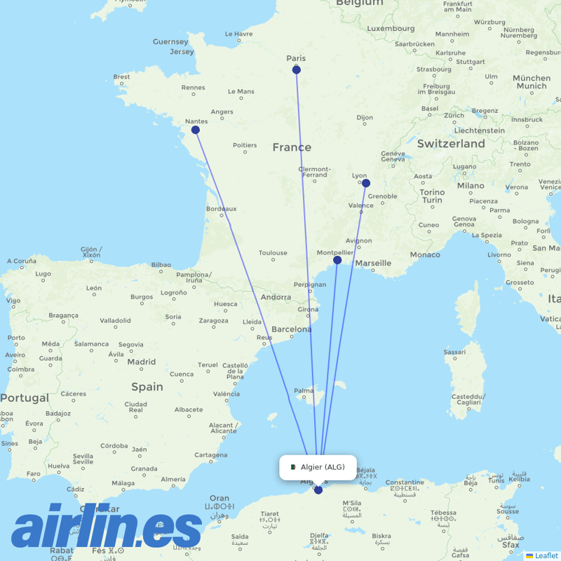 Transavia France from Houari Boumediene Airport destination map
