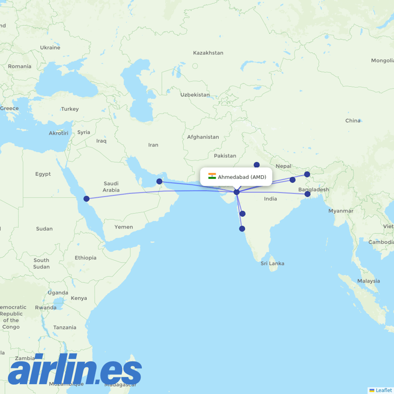 SpiceJet from Ahmedabad Airport destination map